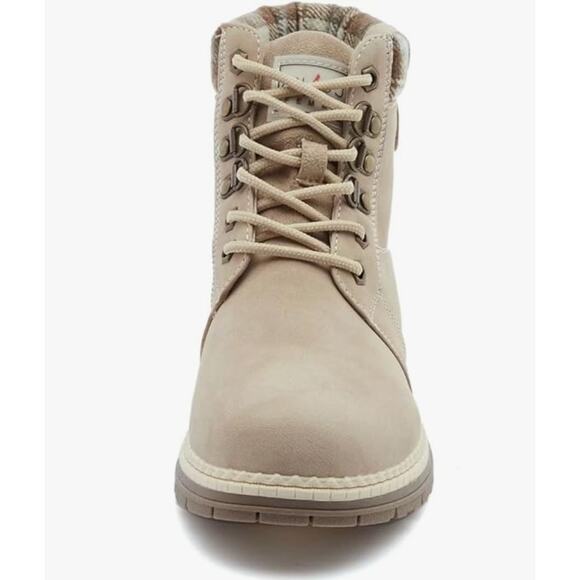 Anjou Femme Hiking Boots 6.5 NWT Plaid Tan Combat Lace Ankle Booties Lug Sole - Picture 4 of 8